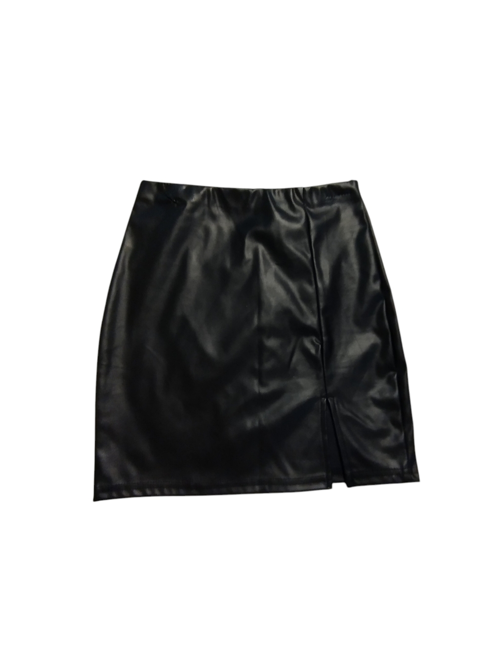 EUC 2/$10 CantonWalker Black Faux Leather Mini Skirt with Front Slit XS